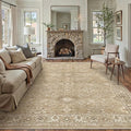 8x10 Brown Area Rug Non Slip Large Vintage Living Room Distressed Machine Washable Retro Carpet Indoor Bedroom Traditional Floral Accent Throw Rug for Office Kitchen Dorm Dining Room
