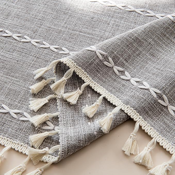 Sutuo Home Brown Boho Curtains 84 inch for Bedroom, Semi Blackout Linen Farmhouse Shabby Chic Tassels Window Treatment Bohemian Embroidery Drape for Halloween Decor, Rod Pocket 1 Panel 52" W x 84" L