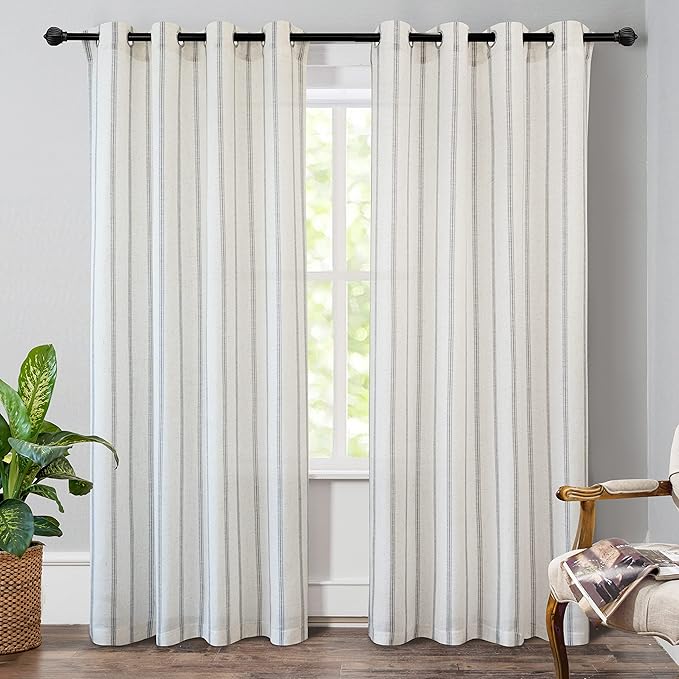 DriftAway Farmhouse Vertical Striped Linen Blend Textured Light Filtering Semi Sheer Curtains for Living Room Bedroom 84 Inches Long Drapes 2 Panels