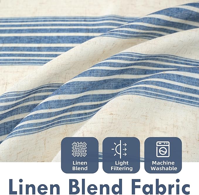 DriftAway Farmhouse Vertical Striped Linen Blend Textured Light Filtering Semi Sheer Curtains for Living Room Bedroom 72 Inches Long Drapes 2 Panels Broad Striped Linen Jean Navy