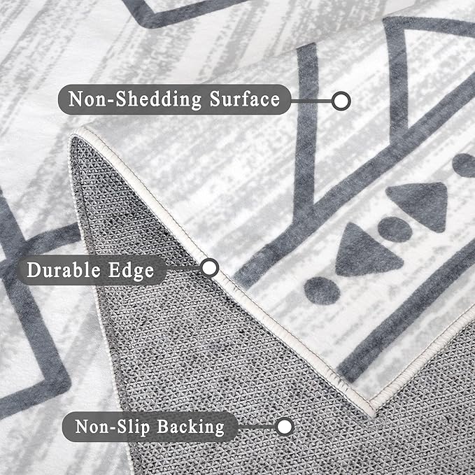4x6 Rug, Small Area Rug for Living Room, Bedroom, Kitchen, Machine Washable Non-Slip Throw Rug, Low Pile Carpet Western Rug for Entryway Nursery Coffee Table, Checkered