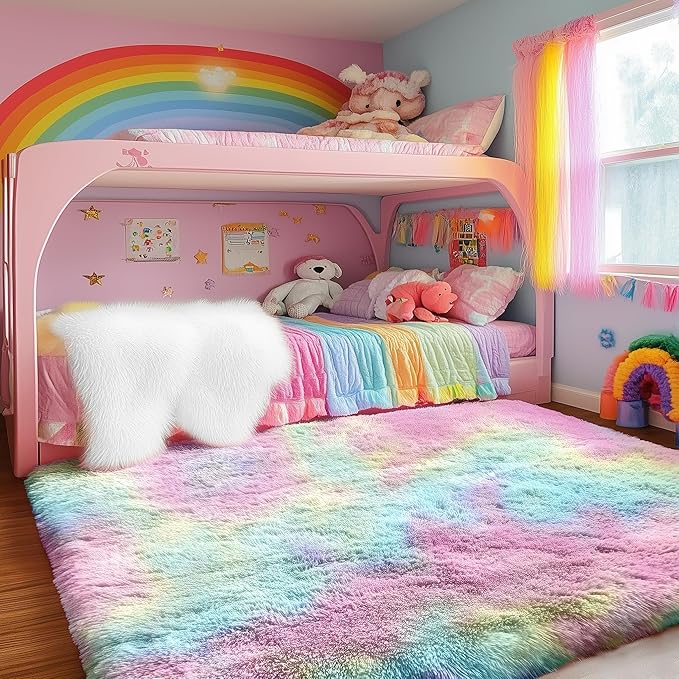 PAGISOFE Rainbow Rugs 6x9, Large Fluffy Soft Carpet,Plush Shaggy Rugs for Bedroom Girls,Kids Rooms,Fuzzy Nursery Rug for Baby's Toddler's Room, Clorful Rooms Decor for Teenage Pastel Kawaii Princess
