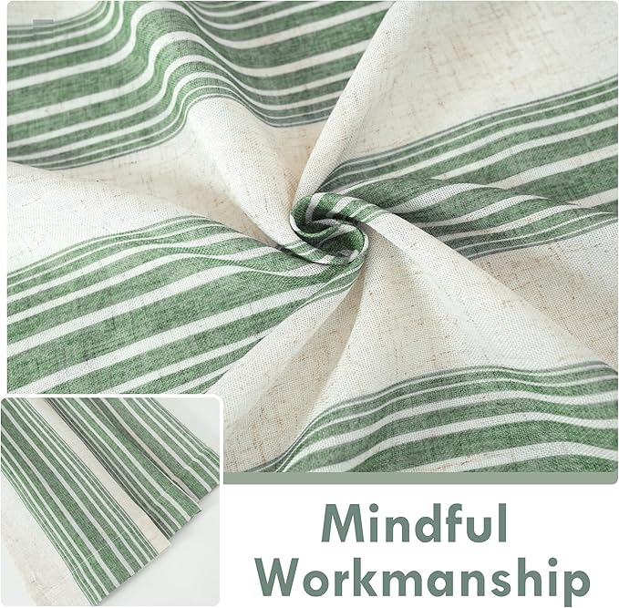 DriftAway Farmhouse Vertical Striped Linen Blend Textured Light Filtering Semi Sheer Curtains for Living Room Bedroom 63 Inches Long Drapes 2 Panels Broad Striped Linen Loden Green
