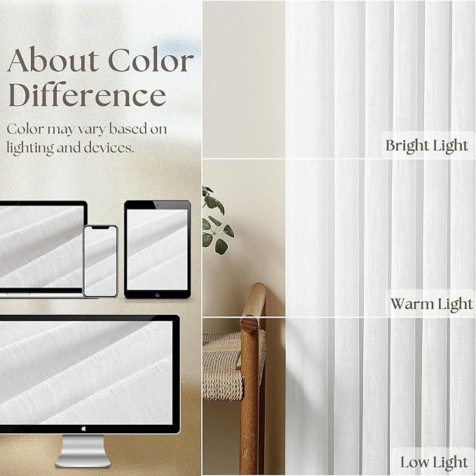 100 Inch Linen Pleated Curtains 2 Panels Set for Living Room Bedroom Farmhouse Cotton Linen Blend Back Tab Memory Shape Trained Pinch Pleat Window Curtain Snow White 100 Inch Length for Office Home