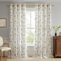FMFUNCTEX Linen Curtains Floral Patterned Curtain for Bedroom Living Room, Black Curtains 84 Inches Long Farmhouse, Light Filtering Beige Window Curtain Grommet Top 2 Panels Set