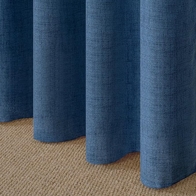 YoungsTex Navy Blue Linen Curtains 45 Inch Length, Short Light Filtering Semi Sheer Drapes with Bronze Grommet Privacy for Bathroom Living Room Windows, 42 x 45 Inch, 2 Panels