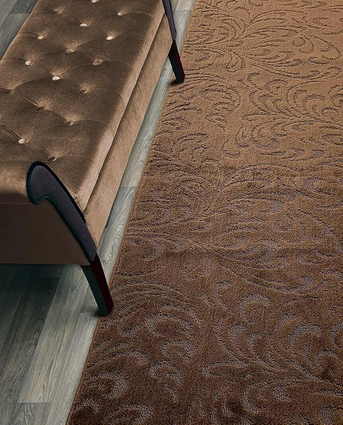 12 FT Long Non-Slip Washable Brown Carpet Runner Rug with Rubber Backing (26" X 12'), Custom Floor Mat for Kitchen Hallway Stairs Bedroom Bathroom Entryway, Your Choice of Length, Floral Pattern