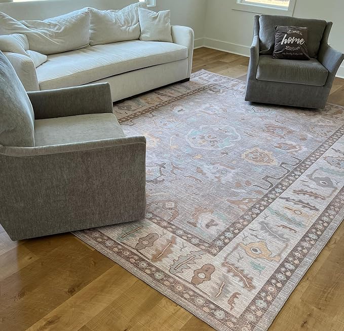 Fame Rugs Brown Modern Oushak Rug 10x13, Vintage Turkish Colorful Oriental Washable Antique Inspired Oversize Area Rugs, Luxury Living Room Bedroom (382MB, 10' x 13')