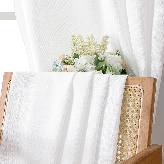 Tollpiz Short Linen Tier Curtains Rod Pocket Semi Sheer Half Kitchen Curtain Burlap Light Filtering Thick Linen Drapes for Bathroom, 30 x 24 inches Long, White, Set of 2 Panels