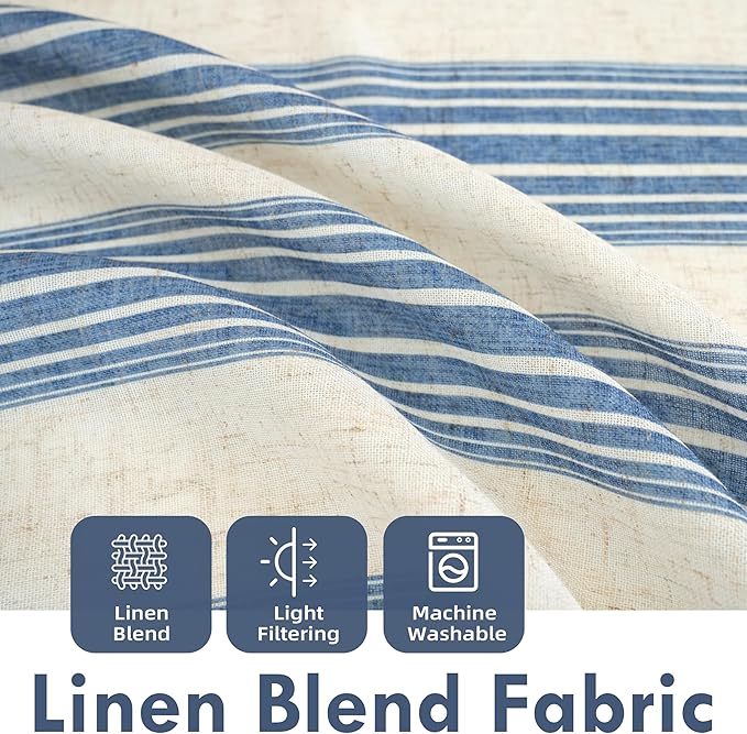 DriftAway Farmhouse Vertical Striped Linen Blend Textured Light Filtering Semi Sheer Curtains for Living Room Bedroom 108 Inches Long Drapes 2 Panels Broad Striped Linen Jean Navy