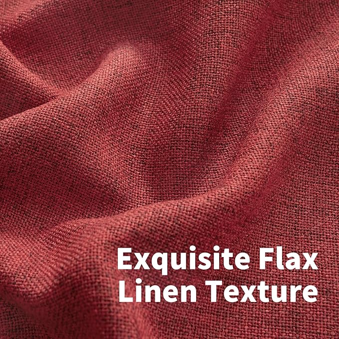 YoungsTex Red Linen Curtains 40 Inch Length for Kitchen Window, Short Light Filtering Drapes with Bronze Grommet Privacy Lightweight for Bathroom Window, 42 x 40 Inch, 2 Panels