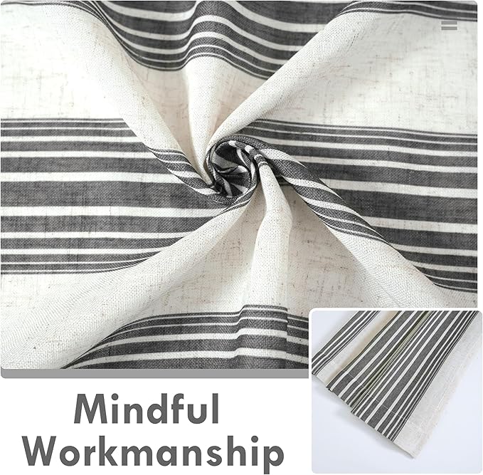 DriftAway Farmhouse Vertical Striped Linen Blend Textured Light Filtering Semi Sheer Curtains for Living Room Bedroom 96 Inches Long Drapes 2 Panels Broad Striped Linen Black