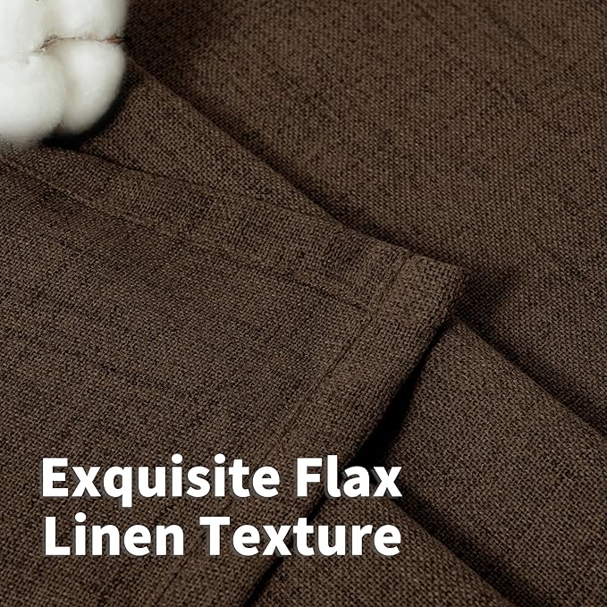 YoungsTex Brown Linen Curtains 68 Inch Length for Living Room, Light Filtering Bronze Grommet Textured Window Drapes Privacy for Bedroom Farmhouse Decorative, 52 x 68 Inch, 2 Panels