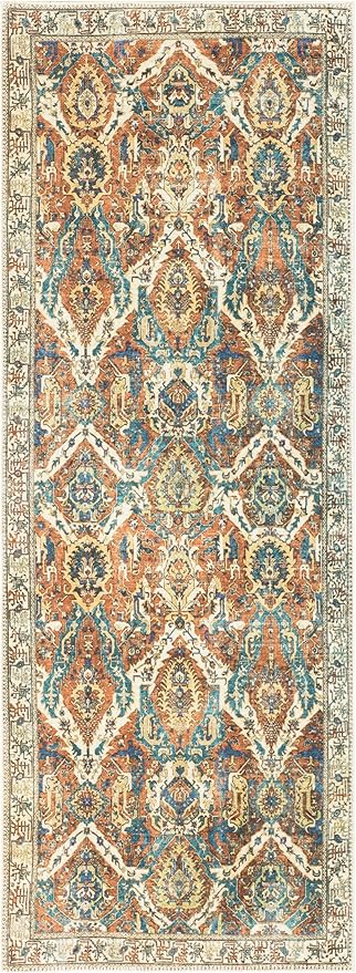 Keen Home Design 2x12 Rug - Machine Washable Runner with Non-Slip Backing, Ideal for Hallway, Entryway, Kitchen, Laundry Room - Vintage, Easy Clean, Durable, Low Pile Rug - (2'6" x 12')