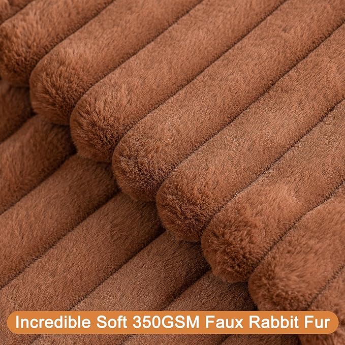 Double-Sided Faux Fur Plush Throw Pillow Covers 18x18 Set of 2 Fuzzy Striped Soft Cozy Pillowcase Luxury Decorative Pillows Square Shaggy Cushion Covers for Couch Sofa Bed,Brown