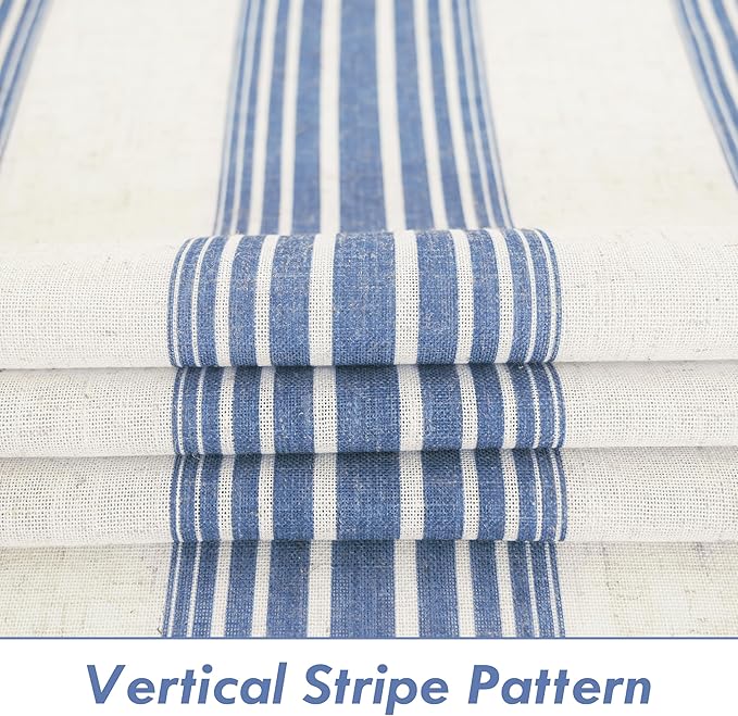 DriftAway Farmhouse Vertical Striped Linen Blend Textured Light Filtering Semi Sheer Curtains for Living Room Bedroom 108 Inches Long Drapes 2 Panels Broad Striped Jean Navy