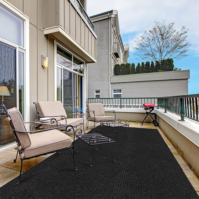 Ottomanson 3'11" x 43' Hallway Runner with Scraper Pile - Extra Durable Non-Slip Rug Mat for Indoor & Outdoor Use - Ideal for Kitchen, Entryway & Garage - High-Traffic Carpet, Black