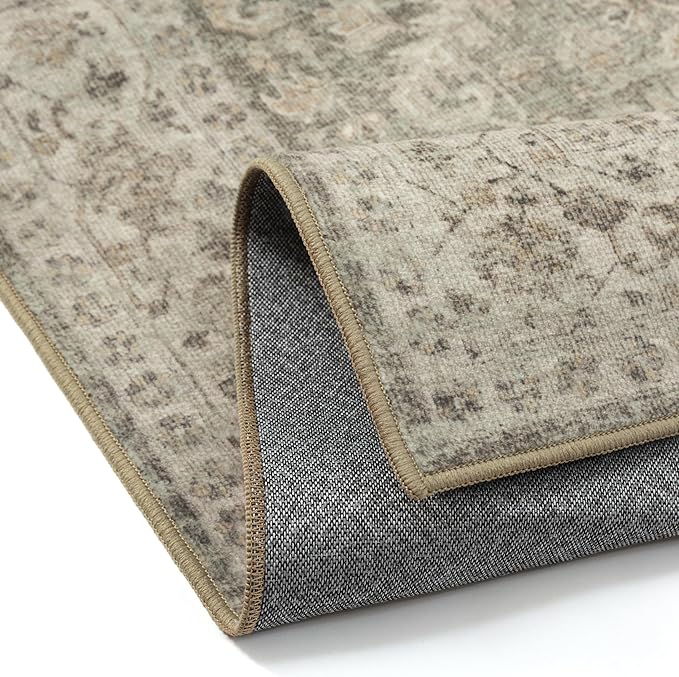 Brown 6x9 Area Rug Vintage Washable Living Room Carpet Non Slip Bedroom Indoor Office Low Pile Large Traditional Distressed Retro Accent Rug for Dining Room Bathroom Kitchen