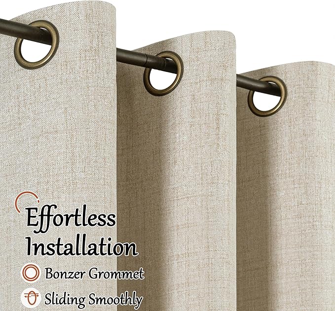40 Inch Length Linen Blackout Curtains for Short Cafe Window, Thermal Insulated Light Blocking Soundproof Privacy Burlap Curtains 2 Panels, Each 38 Inch Wide Beige