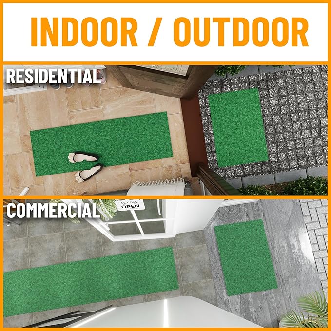 Ottomanson 6'6" x 52' Hallway Runner with Scraper Pile - Extra Durable Non-Slip Rug Mat for Indoor & Outdoor Use - Ideal for Kitchen, Entryway & Garage - High-Traffic Carpet, Green