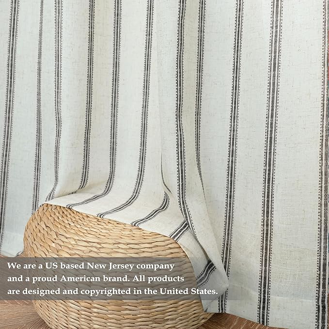 DriftAway Farmhouse Vertical Striped Linen Blend Textured Light Filtering Semi Sheer Curtains for Living Room Bedroom 63 Inches Long Drapes 2 Panels Linen Black