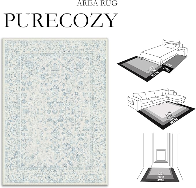 2x6 Blue Runner Rug Hallway Non Slip Kitchen Vintage Distressed Long Carpet Indoor Machine Washable Retro Floral Bedroom Accent Throw Rug for Office Laundry Bathroom Dining Living Room