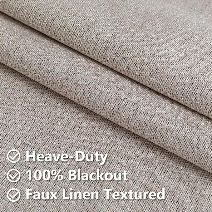 100% Blackout Curtains 72 Inch Length 2 Panels Set, Black Out Curtains for Living Room, Beige Thermal Insulated Grommet Drapes Bedroom Luxury Decor Privacy(37W × 72L inch, Beige)