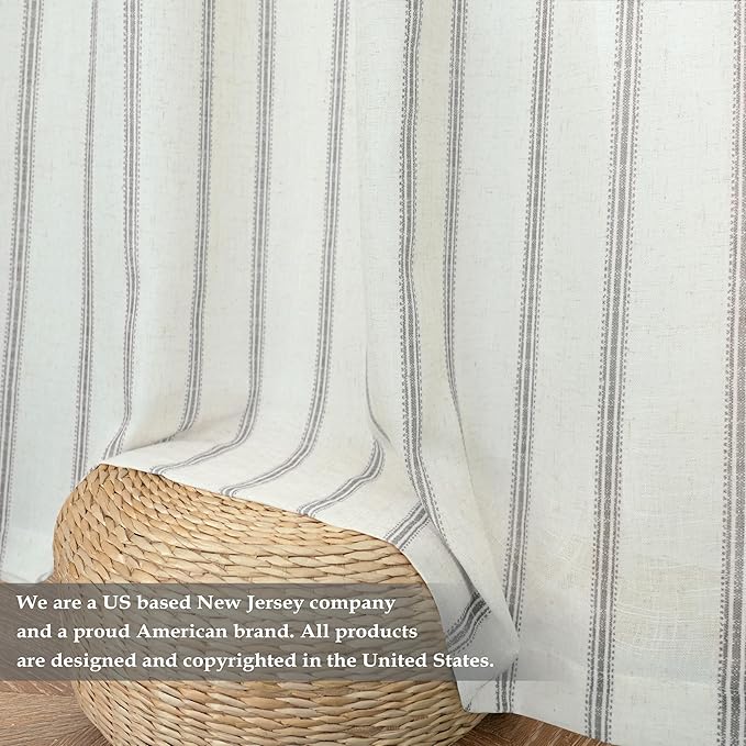 DriftAway Farmhouse Vertical Striped Linen Blend Textured Light Filtering Semi Sheer Curtains for Living Room Bedroom 63 Inches Long Drapes 2 Panels Linen Gray