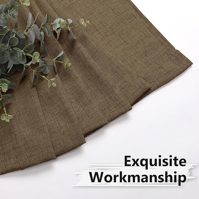 Tollpiz Linen Curtains Bedroom Rod Pocket Semi Sheer Curtain Burlap Light Filtering Thick Linen Drapes for Living Room, 54 x 84 inches Long, Brown, Set of 2 Panels