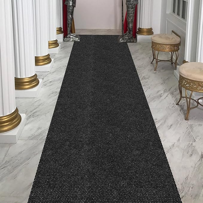 Ottomanson Commercial Scrape Rib Entry Mat – Heavy Duty Ribbed Floor Mat for High Traffic – Non Slip Rubber Back, Waterproof – Indoor Outdoor Use for Offices, Schools, Lobbies, 2'7" x 49', Black