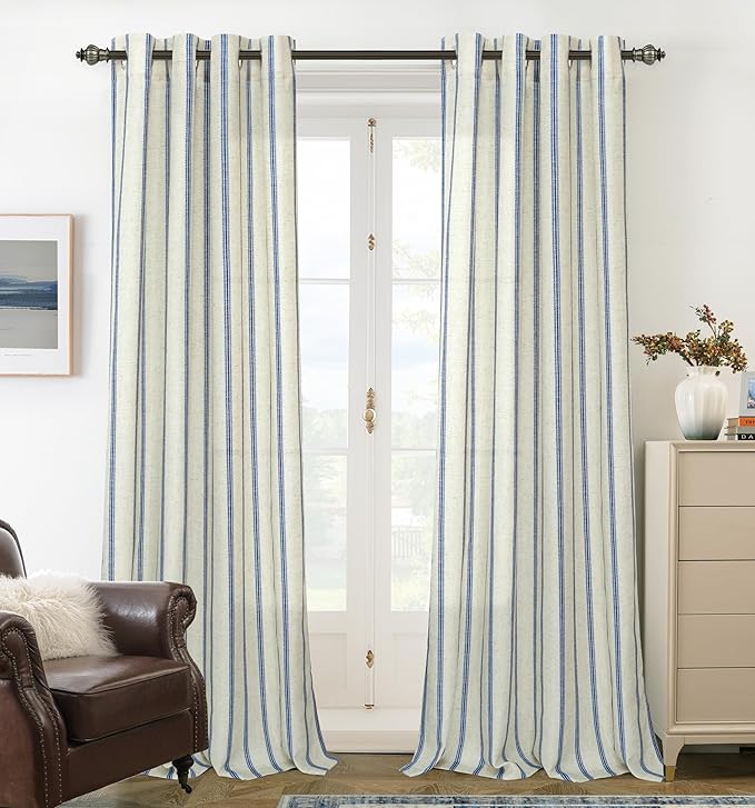 DriftAway Farmhouse Vertical Striped Linen Blend Textured Light Filtering Semi Sheer Curtains for Living Room Bedroom 108 Inches Long Drapes 2 Panels