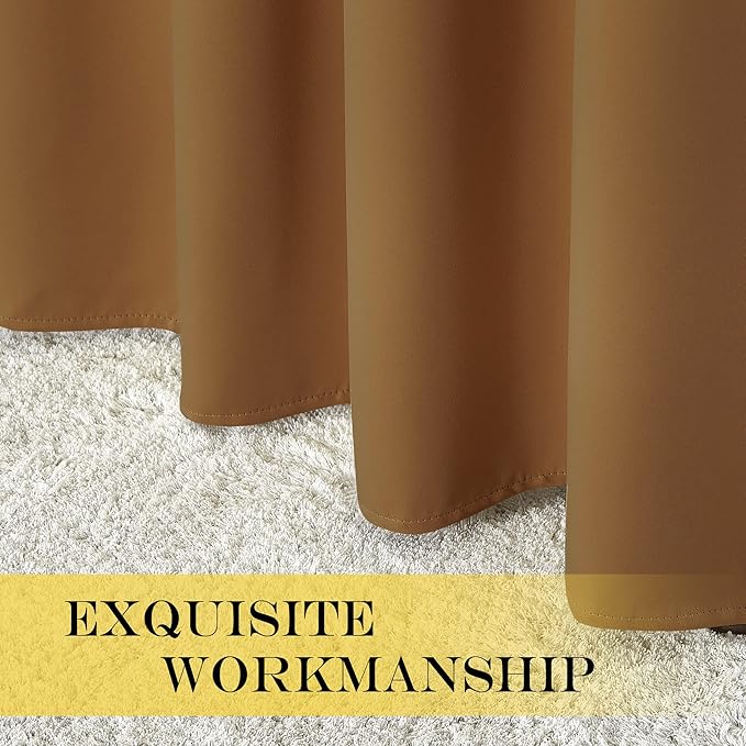 NICETOWN Gold Brown Blackout Curtains for Bedroom/Living Room 132 Inch Length - Thermal Insulated Room Darkening Grommet Top Window Curtains (100 by 132 - Inch, 1 Panel)
