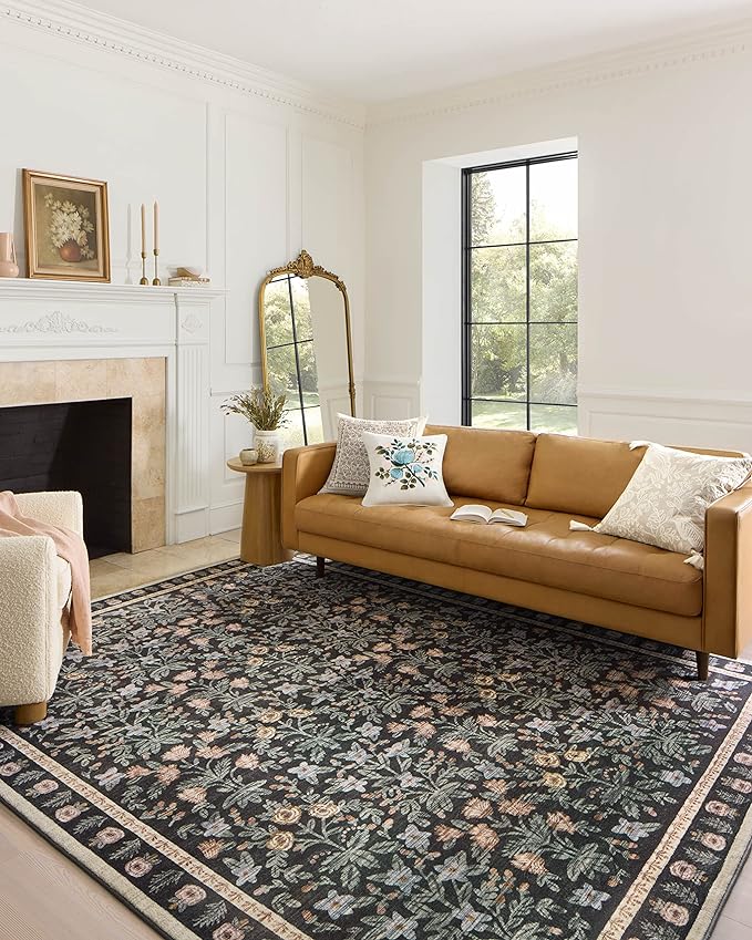 Loloi Rifle Paper Co. Eden Collection EDE-02 Mughal Garden Black 2'-0" x 5'-0" Accent Rug feat. CloudPile™