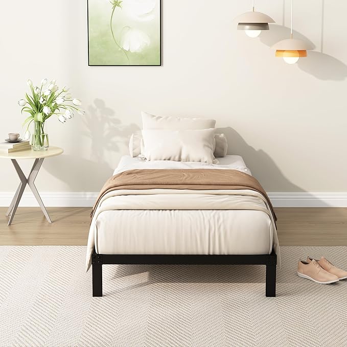 7 Inch Twin Bed Frames Heavy Duty Low Profile Metal Platform No Box Spring Needed Mattress Foundation, Easy to Assembly, Noise Free, Black