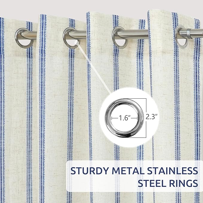 DriftAway Farmhouse Vertical Striped Linen Blend Textured Light Filtering Semi Sheer Curtains for Living Room Bedroom 63 Inches Long Drapes 2 Panels