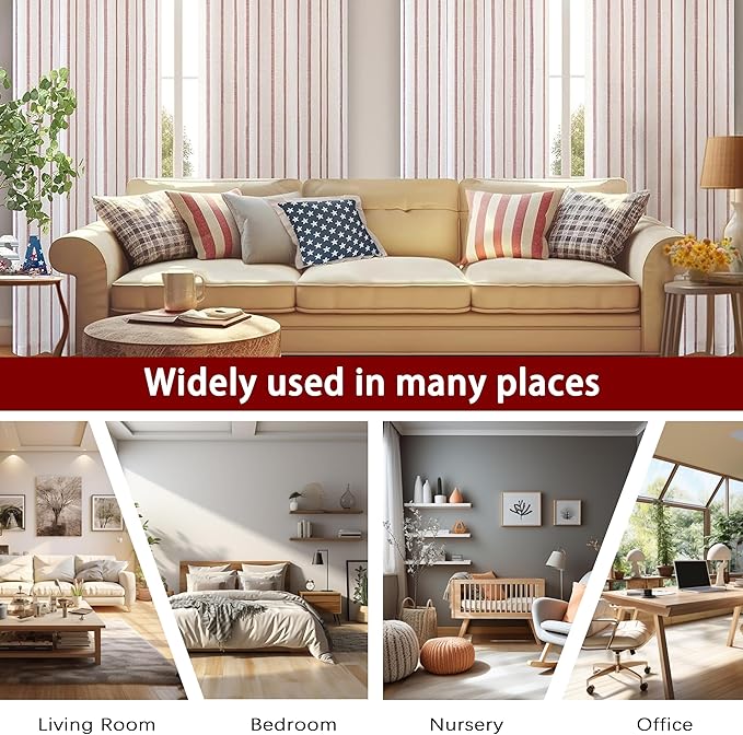 DriftAway Farmhouse Vertical Striped Linen Blend Textured Light Filtering Semi Sheer Curtains for Living Room Bedroom 84 Inches Long Drapes 2 Panels