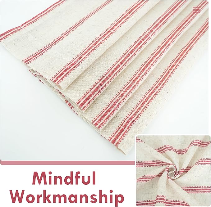 DriftAway Farmhouse Vertical Striped Linen Blend Textured Light Filtering Semi Sheer Curtains for Living Room Bedroom 96 Inches Long Drapes 2 Panels Linen Red