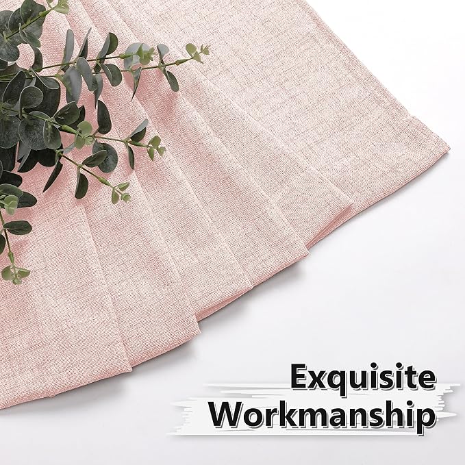 Tollpiz Short Linen Tier Curtains Rod Pocket Semi Sheer Half Kitchen Curtain Burlap Light Filtering Thick Linen Drapes for Bathroom, 30 x 24 inches Long, Pink, Set of 2 Panels