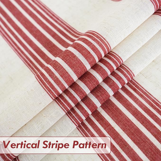DriftAway Farmhouse Vertical Striped Linen Blend Textured Light Filtering Semi Sheer Curtains for Living Room Bedroom 63 Inches Long Drapes 2 Panels Broad Striped Linen Red