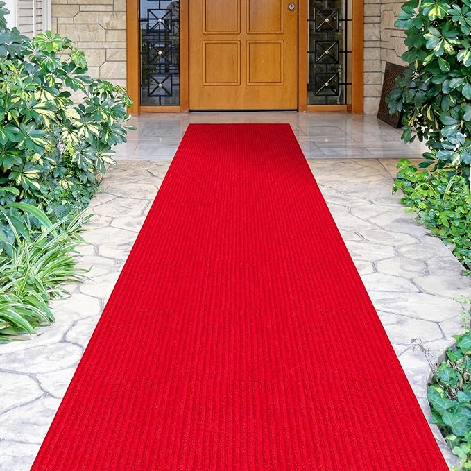 Ottomanson 2' x 54' Hallway Runner with Scraper Pile - Extra Durable Non-Slip Rug Mat for Indoor & Outdoor Use - Ideal for Kitchen, Entryway, Patio & Garage - High-Traffic Carpet, Red
