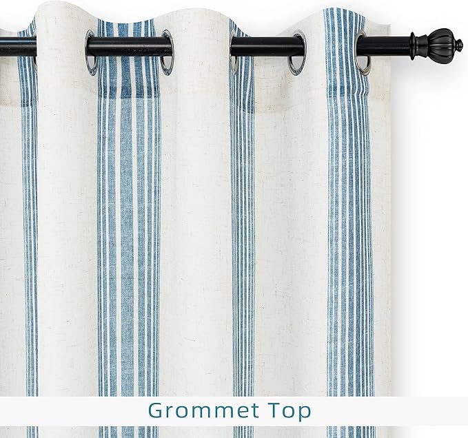 DriftAway Farmhouse Vertical Striped Linen Blend Textured Light Filtering Semi Sheer Curtains for Living Room Bedroom 84 Inches Long Drapes 1 Panel Broad Striped Jean Navy