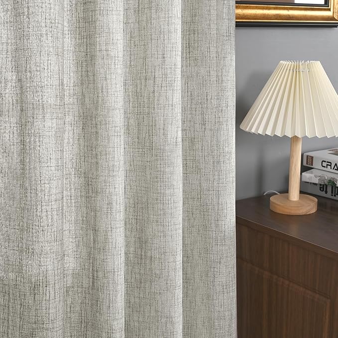 YoungsTex Dark Grey Linen Curtains for Living Room 52 X 80 Inch Length, Semi Sheer Drapes Light Filtering with Bronze Grommet for Bedroom Office Farmhouse Dining, 2 Panels