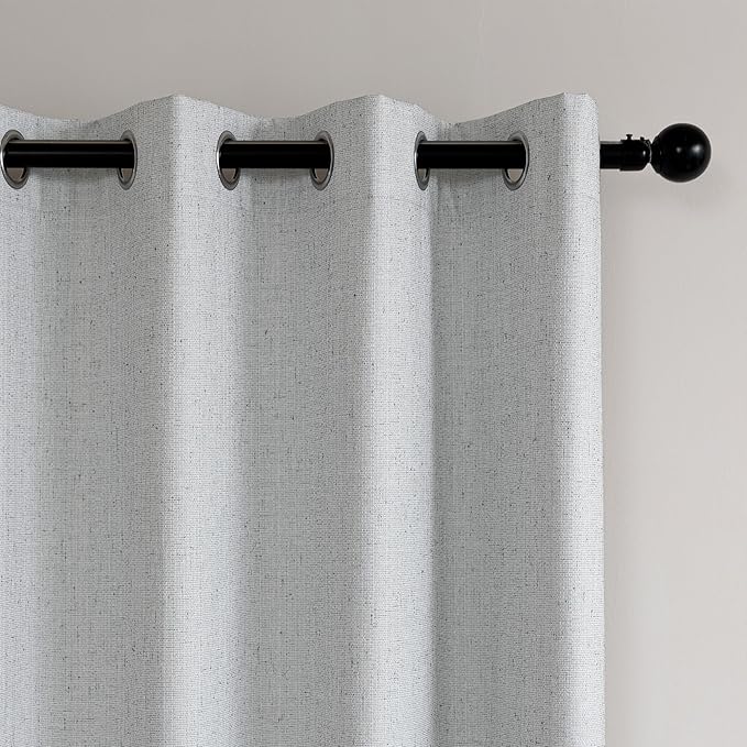 Amazon Basics Faux Linen Blackout Curtains for Bedroom and Living Room, 2-Piece Set with Grommets, 52" W x 84" L, White
