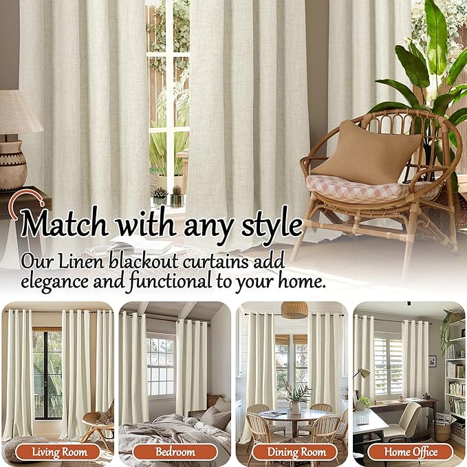 40 Inch Length Linen Blackout Curtains for Short Cafe Window, Thermal Insulated Light Blocking Soundproof Privacy Burlap Curtains 2 Panels, Each 38 Inch Wide Natural