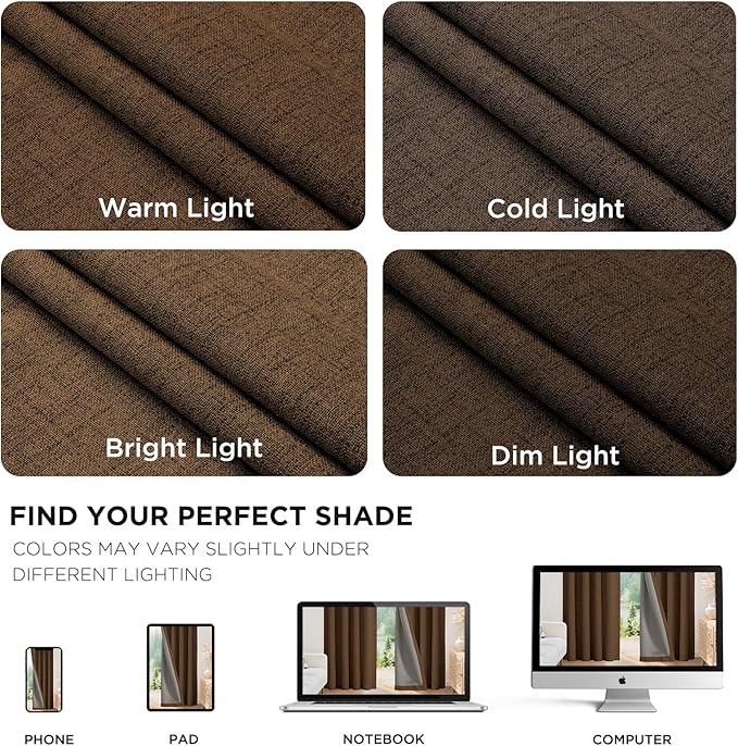 Joydeco Blackout Curtains for Bedroom - 108 Inch Long 100% Light Blocking 2 Panels Cappuccino Drapes, Thermal Insulated Room Darkening Curtains, Linen Textured for Living Room, Rod Pocket & Back Tabs