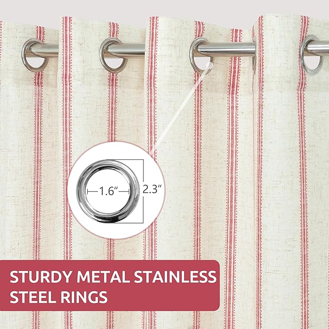 DriftAway Farmhouse Vertical Striped Linen Blend Textured Light Filtering Semi Sheer Curtains for Living Room Bedroom 63 Inches Long Drapes 2 Panels