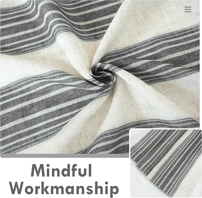 DriftAway Farmhouse Vertical Striped Linen Blend Textured Light Filtering Semi Sheer Curtains for Living Room Bedroom 108 Inches Long Drapes 2 Panels Broad Striped Linen Grey