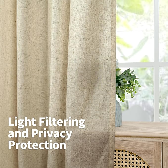 YoungsTex Burlap Linen Curtains 40 Inch Length for Kitchen Window, Short Light Filtering Drapes with Grommet Semi Sheer Privacy for Cafe Bathroom Window, 42 X 40 Inch