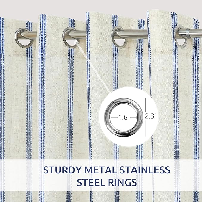 DriftAway Farmhouse Vertical Striped Linen Blend Textured Light Filtering Semi Sheer Curtains for Living Room Bedroom 72 Inches Long Drapes 2 Panels