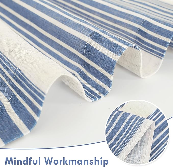 DriftAway Farmhouse Vertical Striped Linen Blend Textured Light Filtering Semi Sheer Curtains for Living Room Bedroom 36 Inches Long Drapes 2 Panels Broad Striped Jean Navy